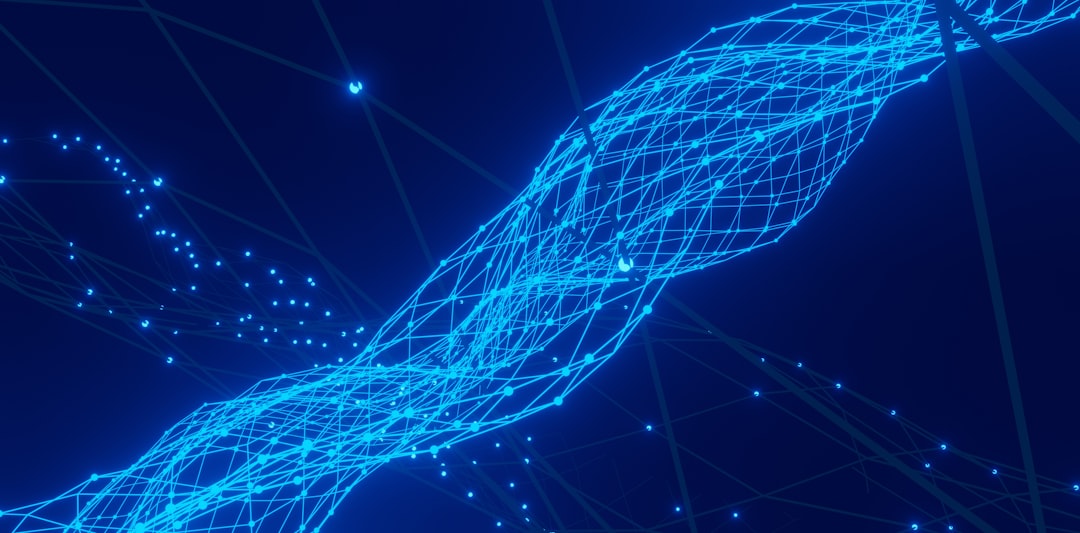 Abstract blue network of connected nodes and lines representing the distributed nature of a federated data architecture