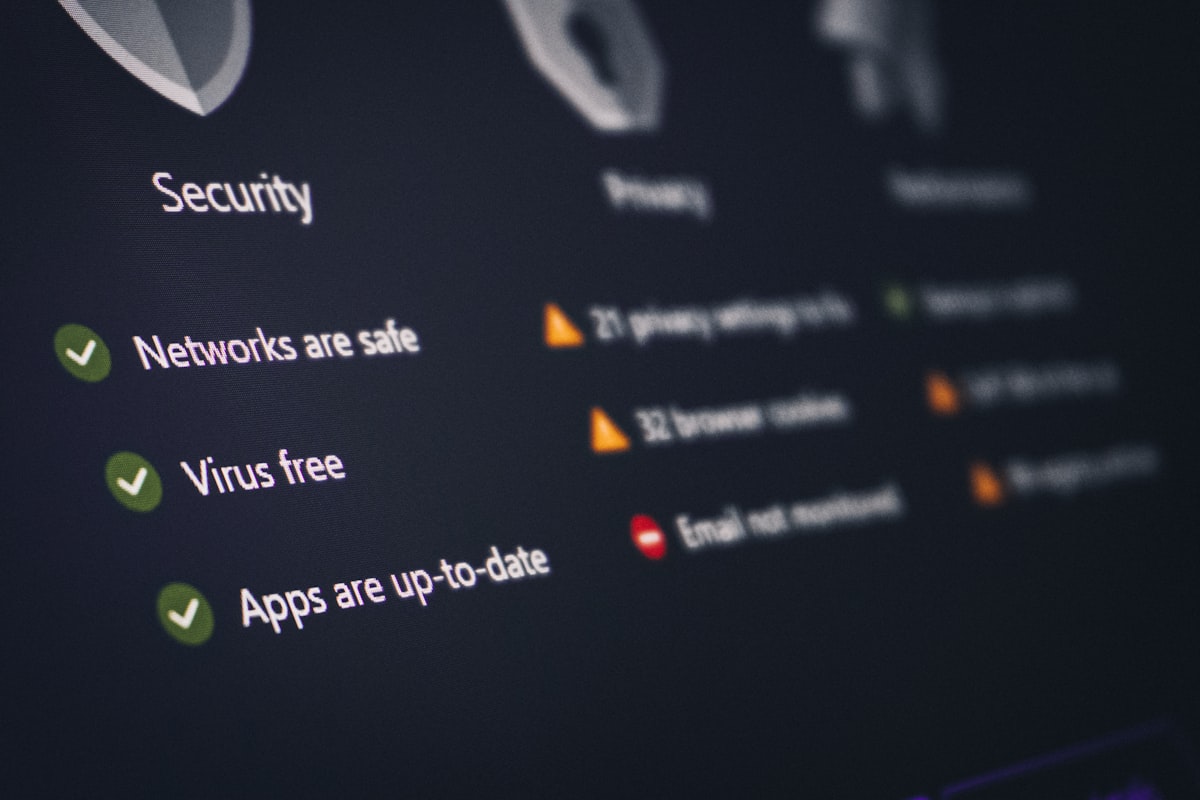 A security and privacy dashboard showing threat status, representing the visibility gap most organizations have around browser extensions
