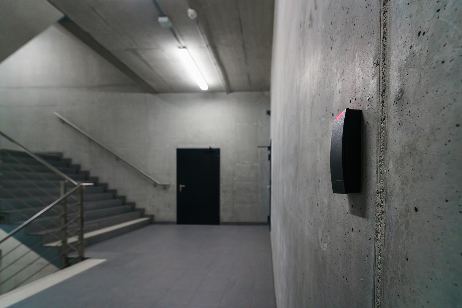 Access card reader at a corporate entrance